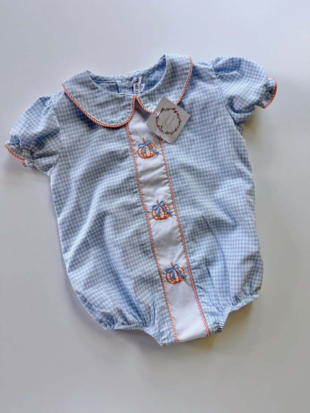 Sweet Dreams Blue Gingham Pumpkin Bow Bubble Size 18m